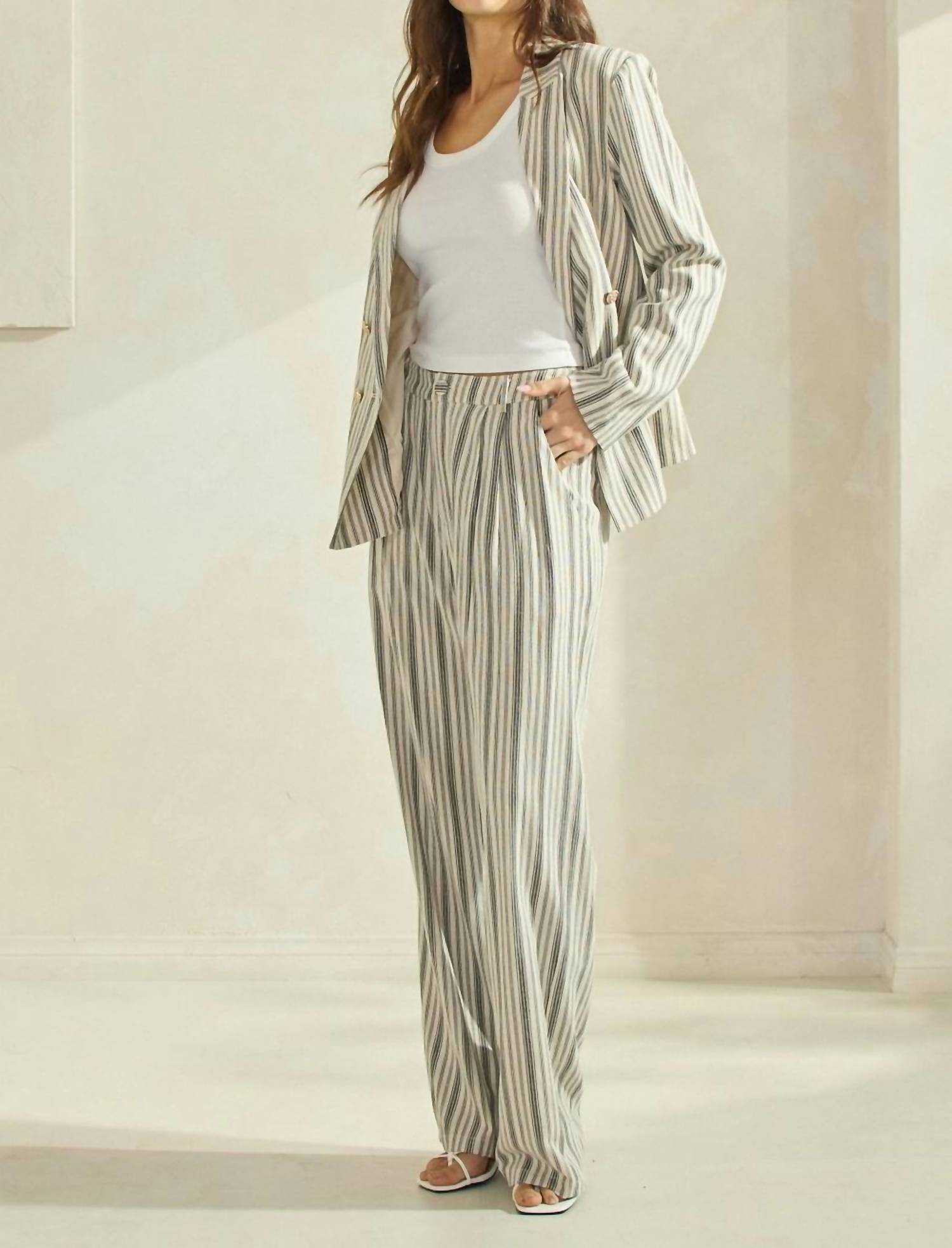 Able - Striped Linen Blend Trouser Pants