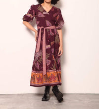 maude vivante Molly Dress in wine floral - women's dress