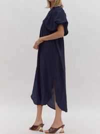 Entro - Textured Puff Sleeve Midi Dress