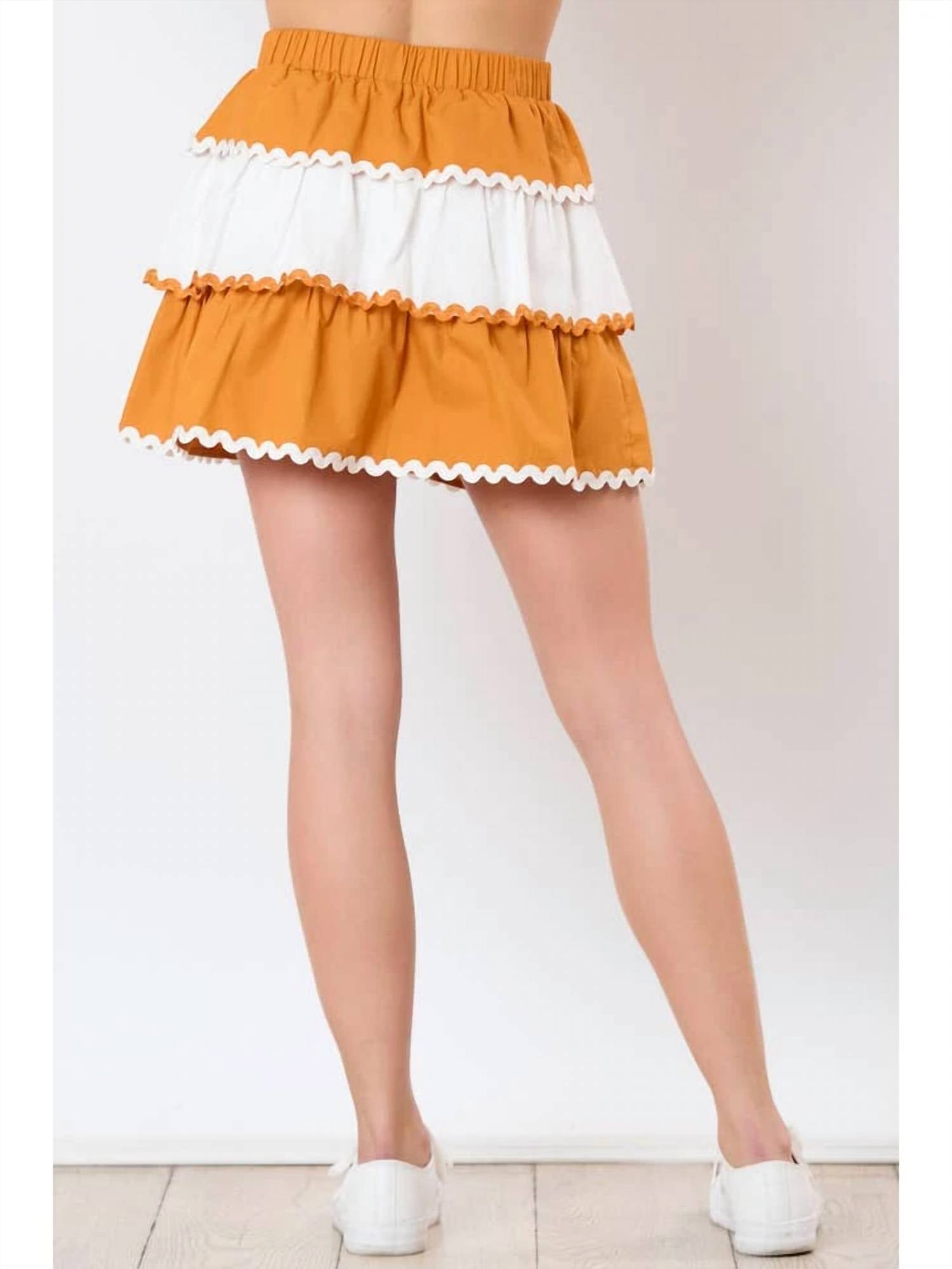 Peach Love Tiered Mini Skirt in burnt orange white - women's skirt - detail view