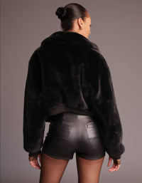 HEROINE SPORT Fur Blazer Jacket in black fur - women's jacket - detail view