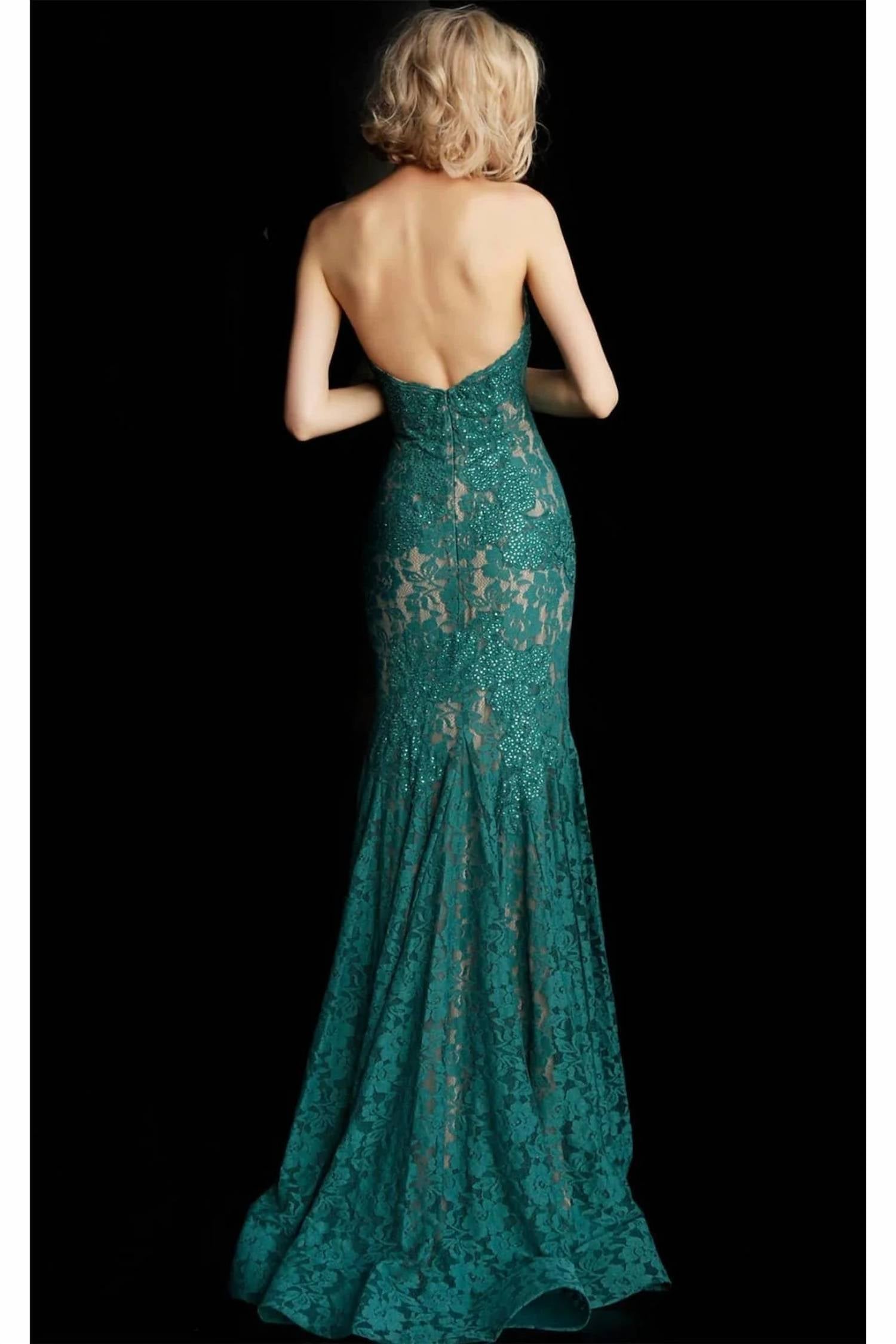 Jovani - Lace Strapless Mermaid Gown