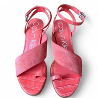Calvin Klein - WOMEN'S COLEEN CROC EMBOSSED VIP KID SUEDE SANDAL