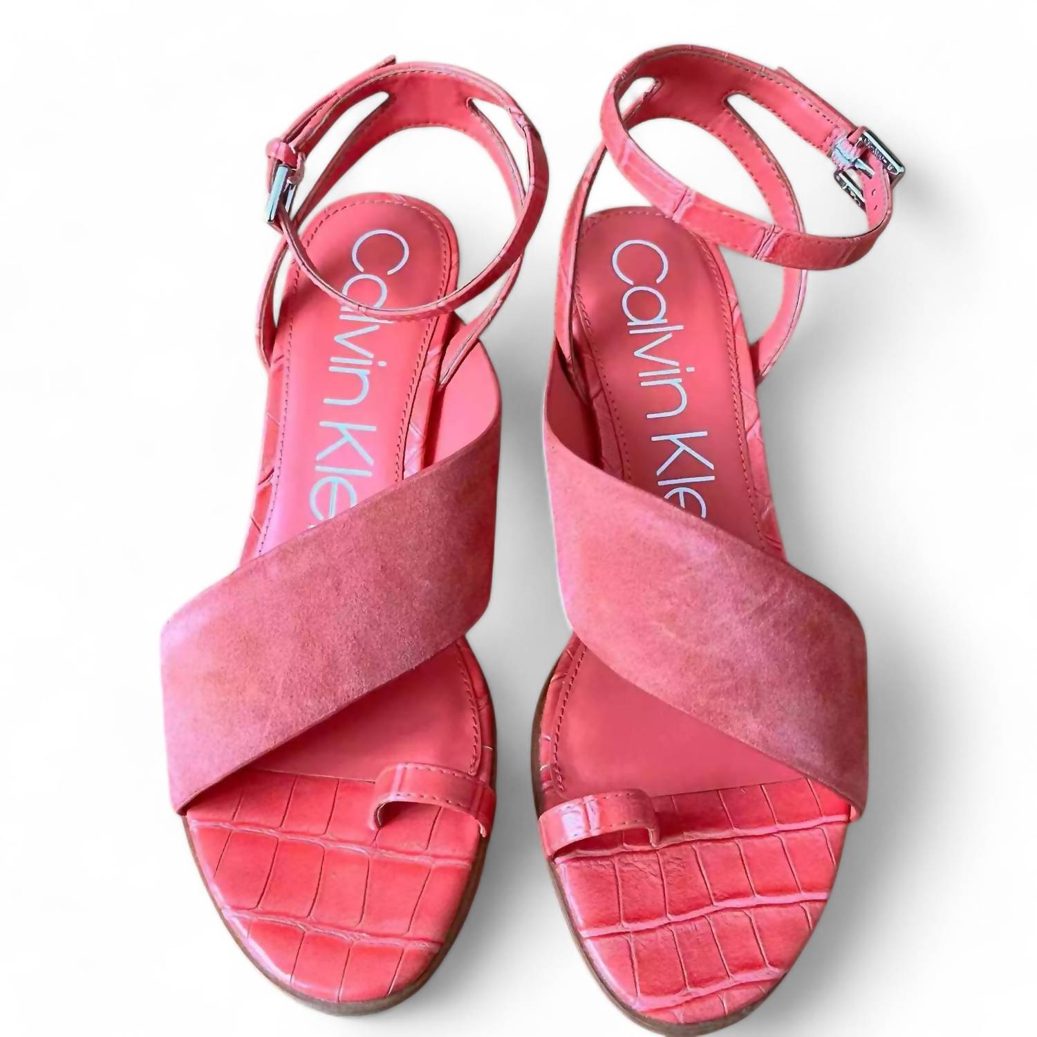 Calvin Klein - WOMEN'S COLEEN CROC EMBOSSED VIP KID SUEDE SANDAL