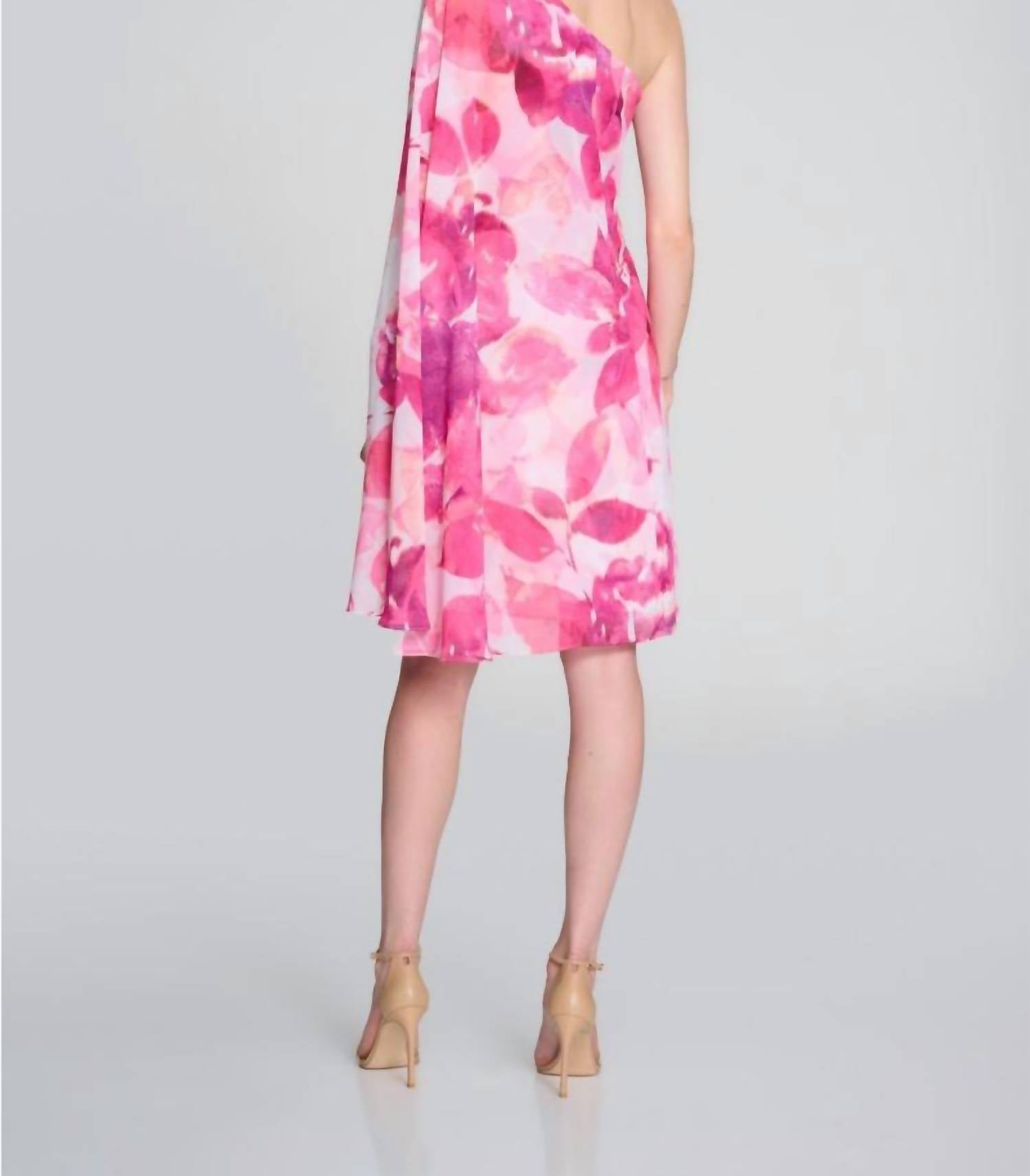 Joseph Ribkoff - Floral Print One-shoulder Cape Sleeve Mini Dress
