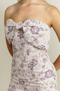 Mable - Floral Brocade Bow Mini Dress