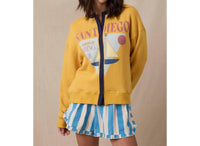 WISHLIST San Diego Button-up French Terry Top in golden navy - women's long sleeve top