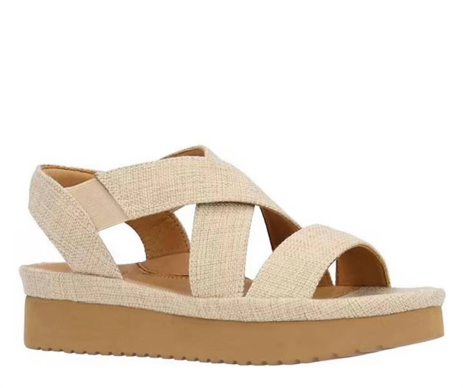 L'amour Des Pieds Women's Aizling Platform Wedge Slip On Sandals in natural linen - women's sandal
