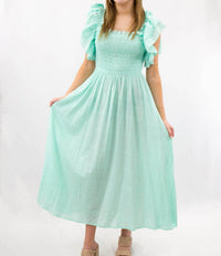 BiBi Smocked Layer Dress in mint - women's dress