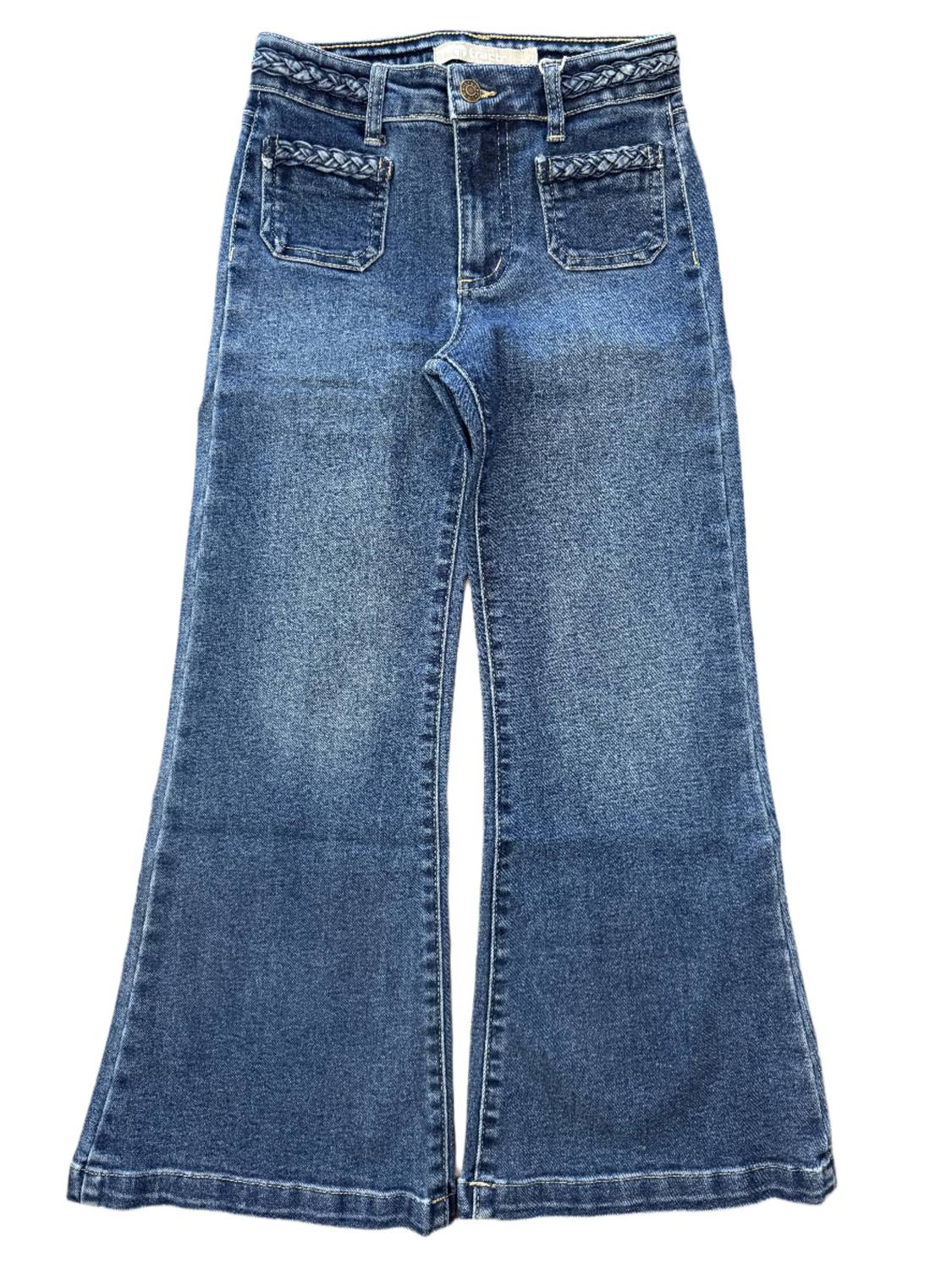 Tractr - Girl's Mid Rise Braided Patch Pocket Jeans