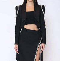 Gracia - Jewel Embellished Slit Skirt Set