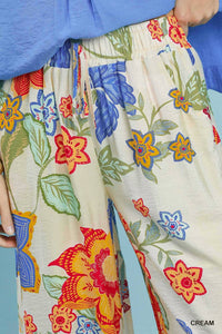 Umgee - Floral Print Wide Leg Crop Pants