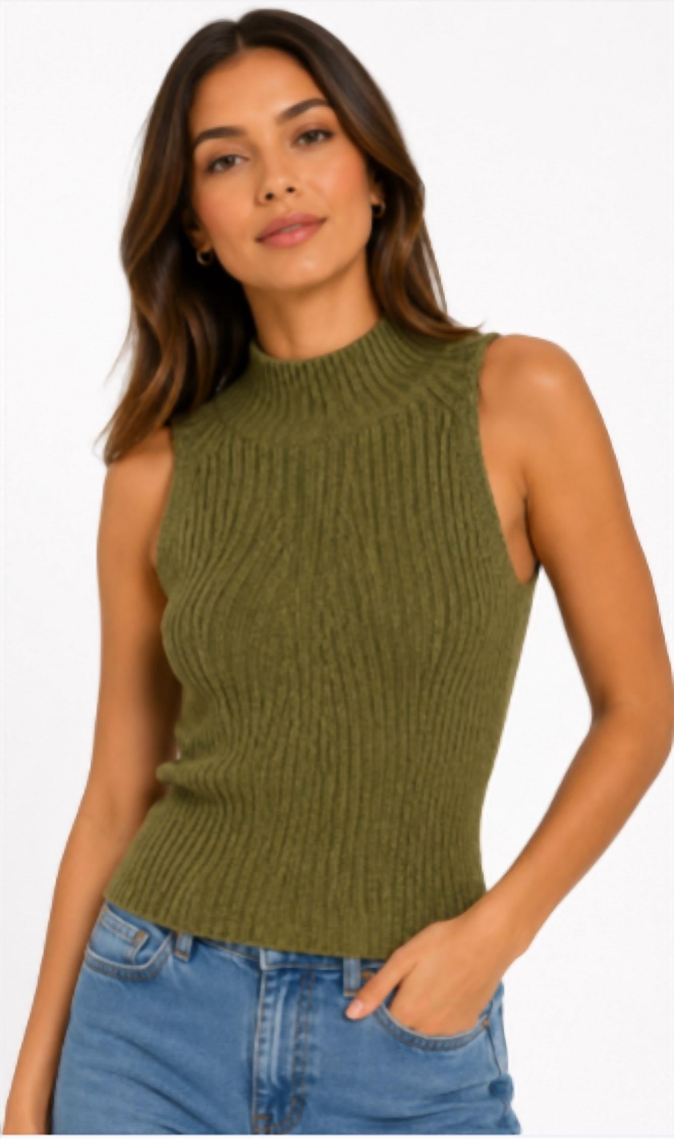Red Haute - Marl Rib Mock Neck Top