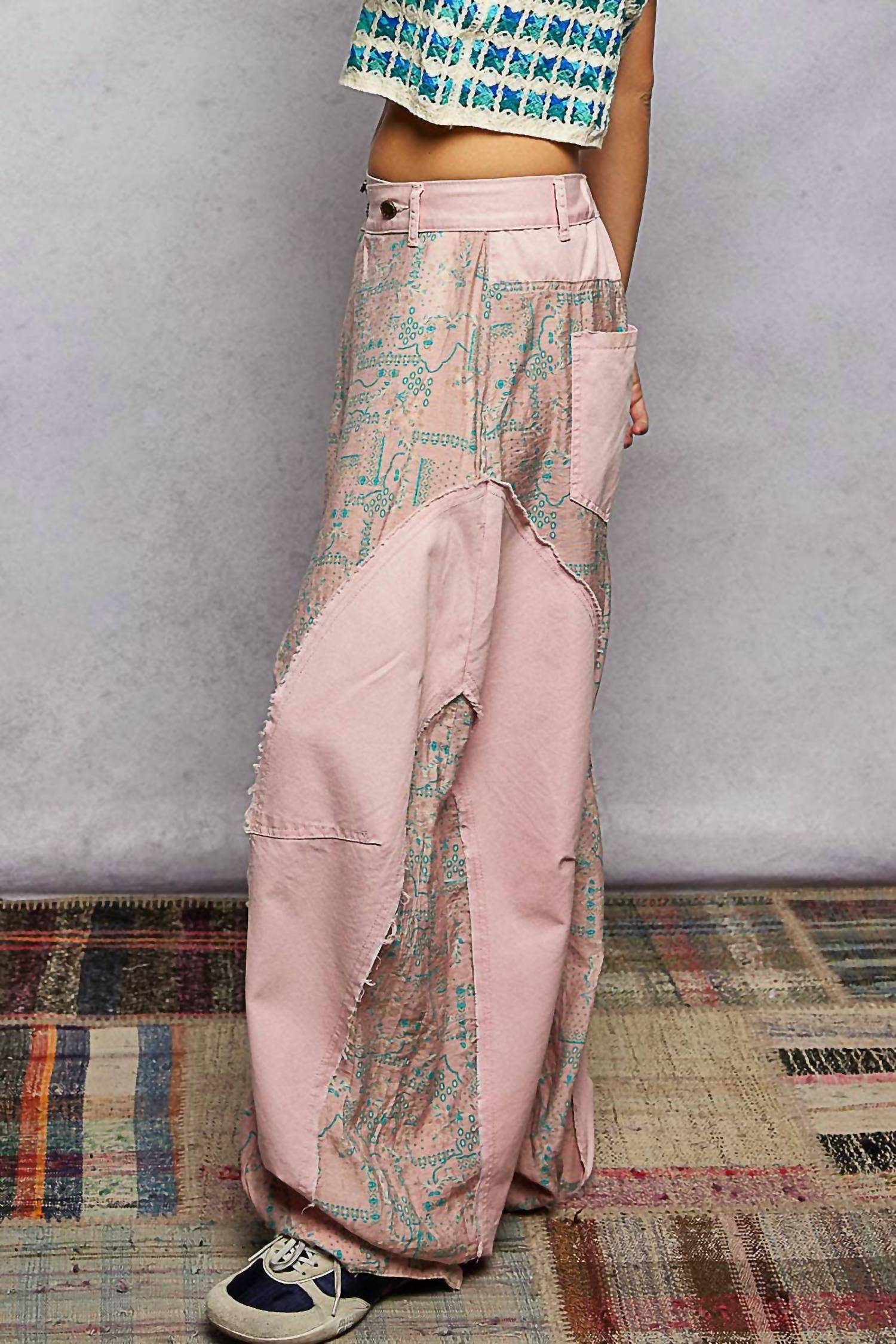 Pol - Contrast Panel On Side Waist Button Detail Pants
