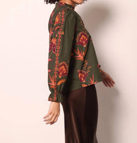 maude vivante Ashley Long Sleeve Top in olive trails - women's long sleeve top - alternate view