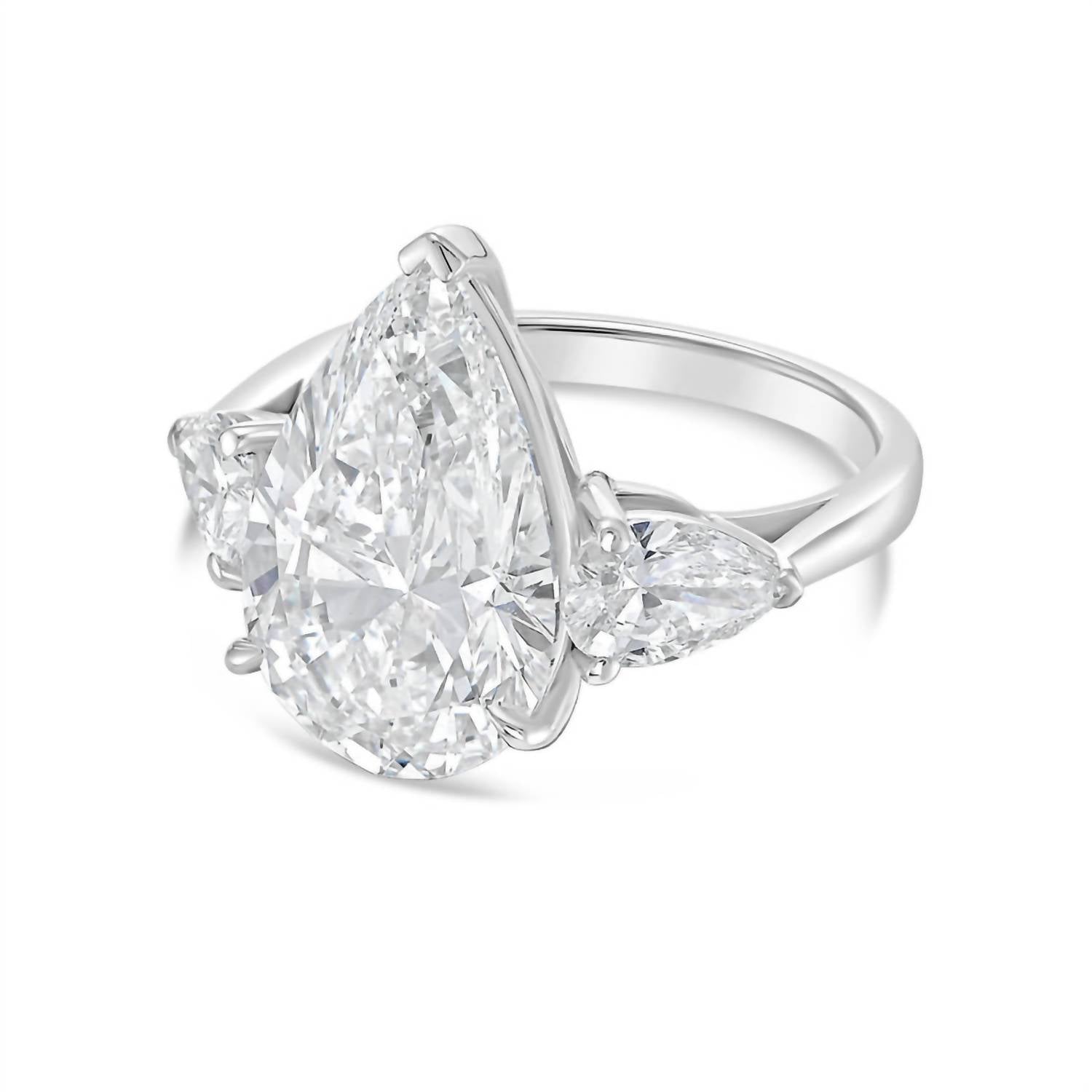 Diana M Jewels - Women's Platinum Diamond Pear Shape Three Stone Ring (12ct Center And 1.50 Cts On Sides)