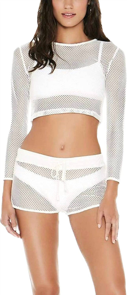 Women Sarah Long Sleeve Seamless Fit Mesh Cropped Top