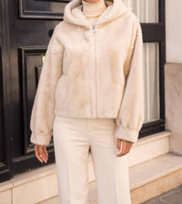 Attentif Hooded Faux Fur Coat in beige - women's jacket