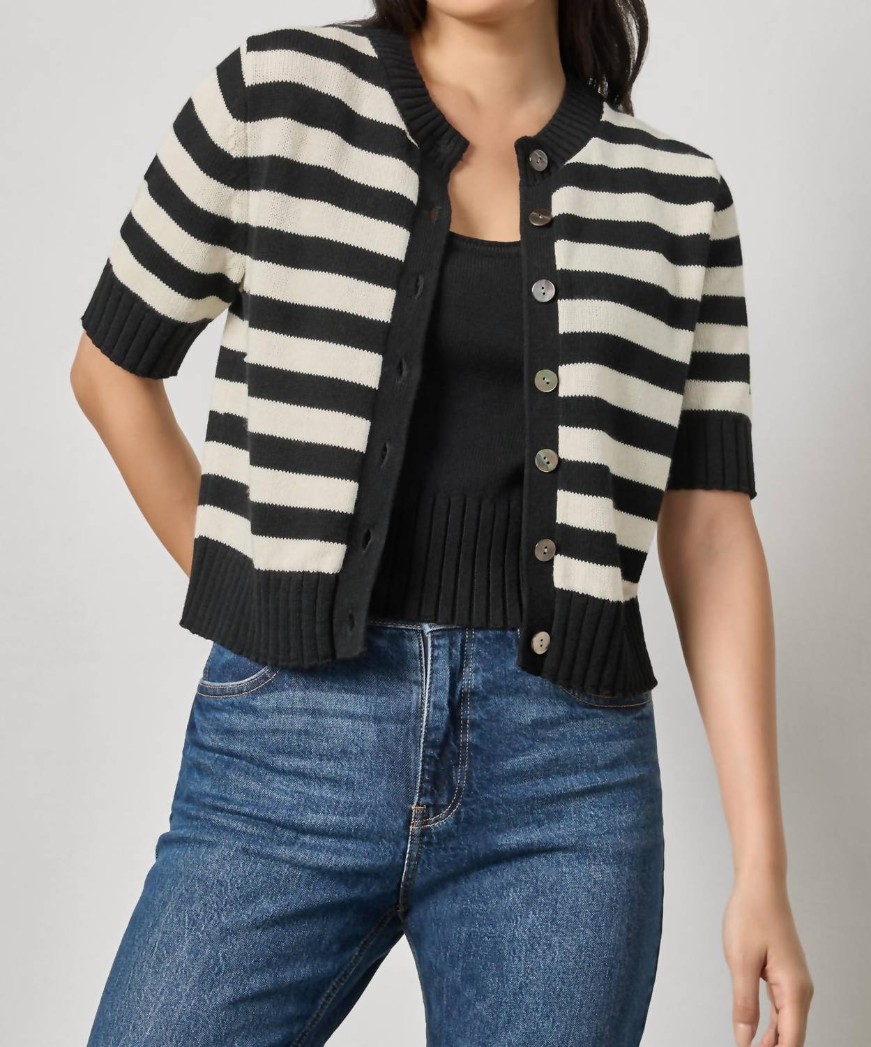 Lilla P - Elbow Sleeve Button Cardigan
