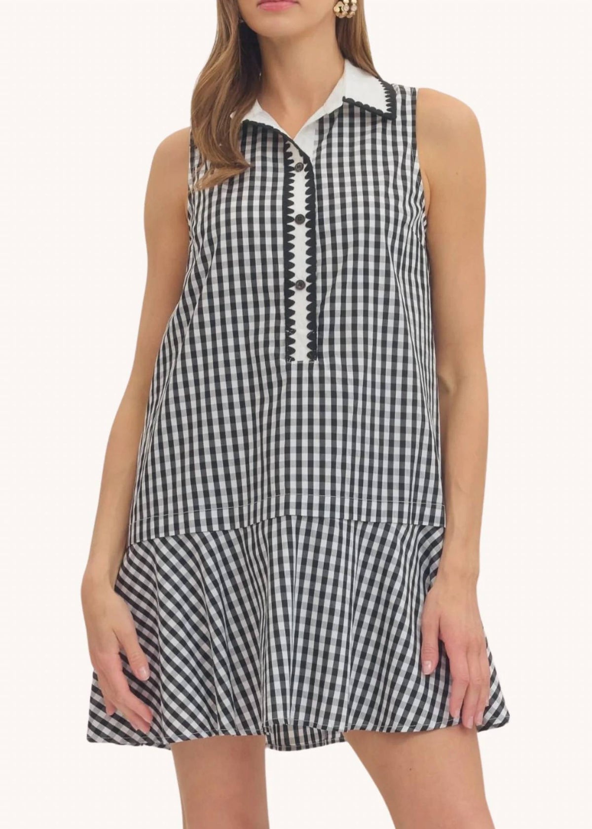 Entro - Gingham Cotton Mini Dress