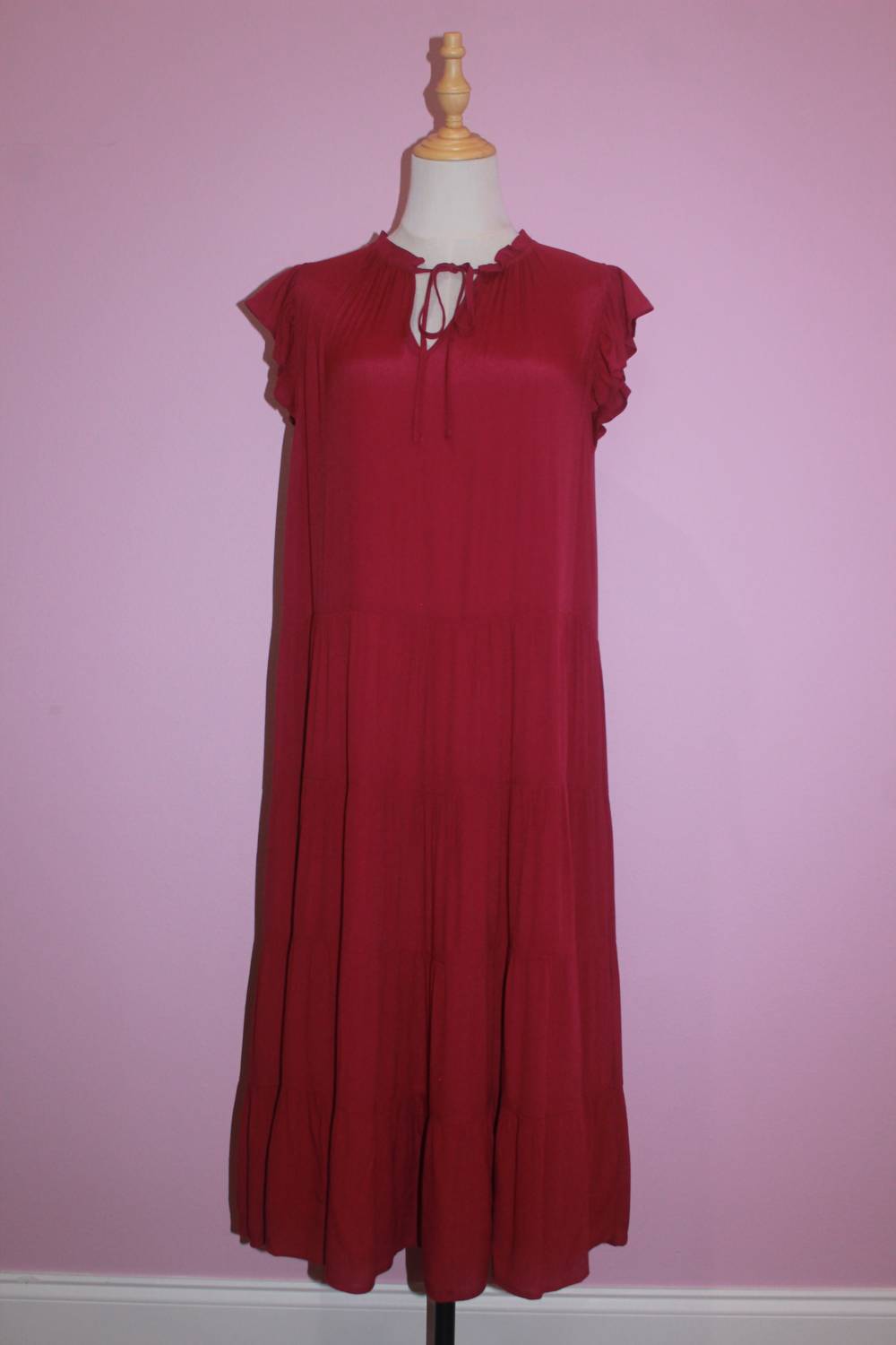 voy Women's Short Sleeve Tiered Dress in fuscia - women's dress