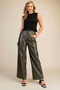 Glam - High Waist Wide Faux Leather Pants