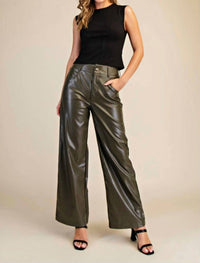Glam - High Waist Wide Faux Leather Pants