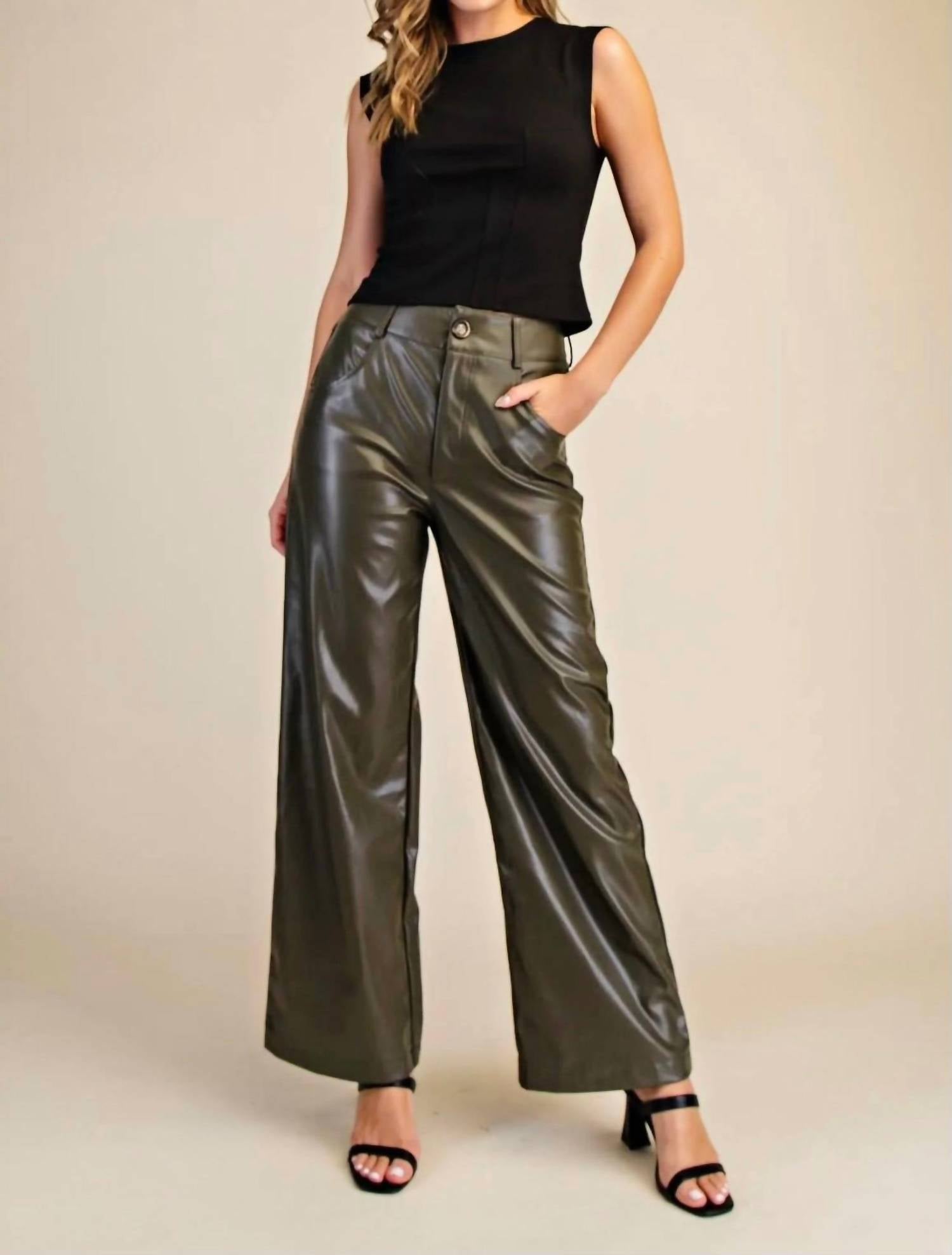Glam - High Waist Wide Faux Leather Pants