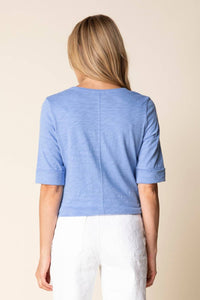 habitat Split Neck Elbow Sleeve Tee in sky - women's blouse - alternate view