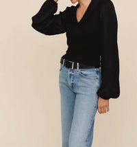 Bella Dahl Collared V-neck Top in black - women's top - detail view