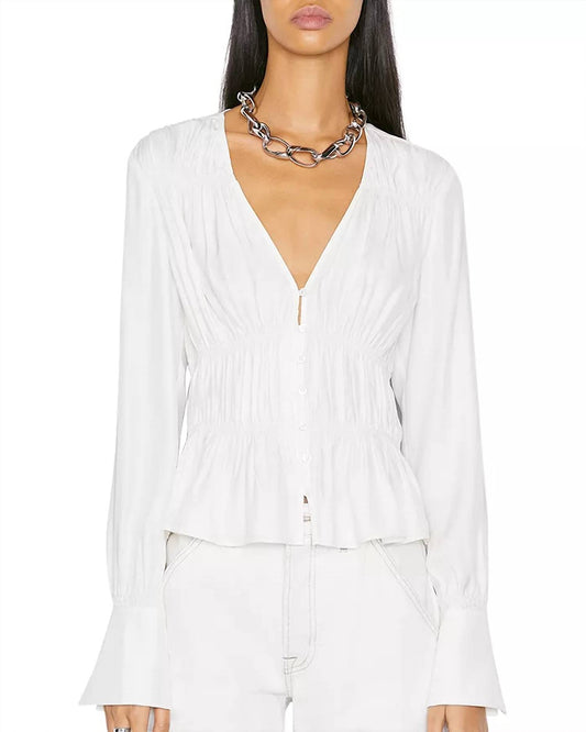 Frame - Smocked V Neck Button-Down Top