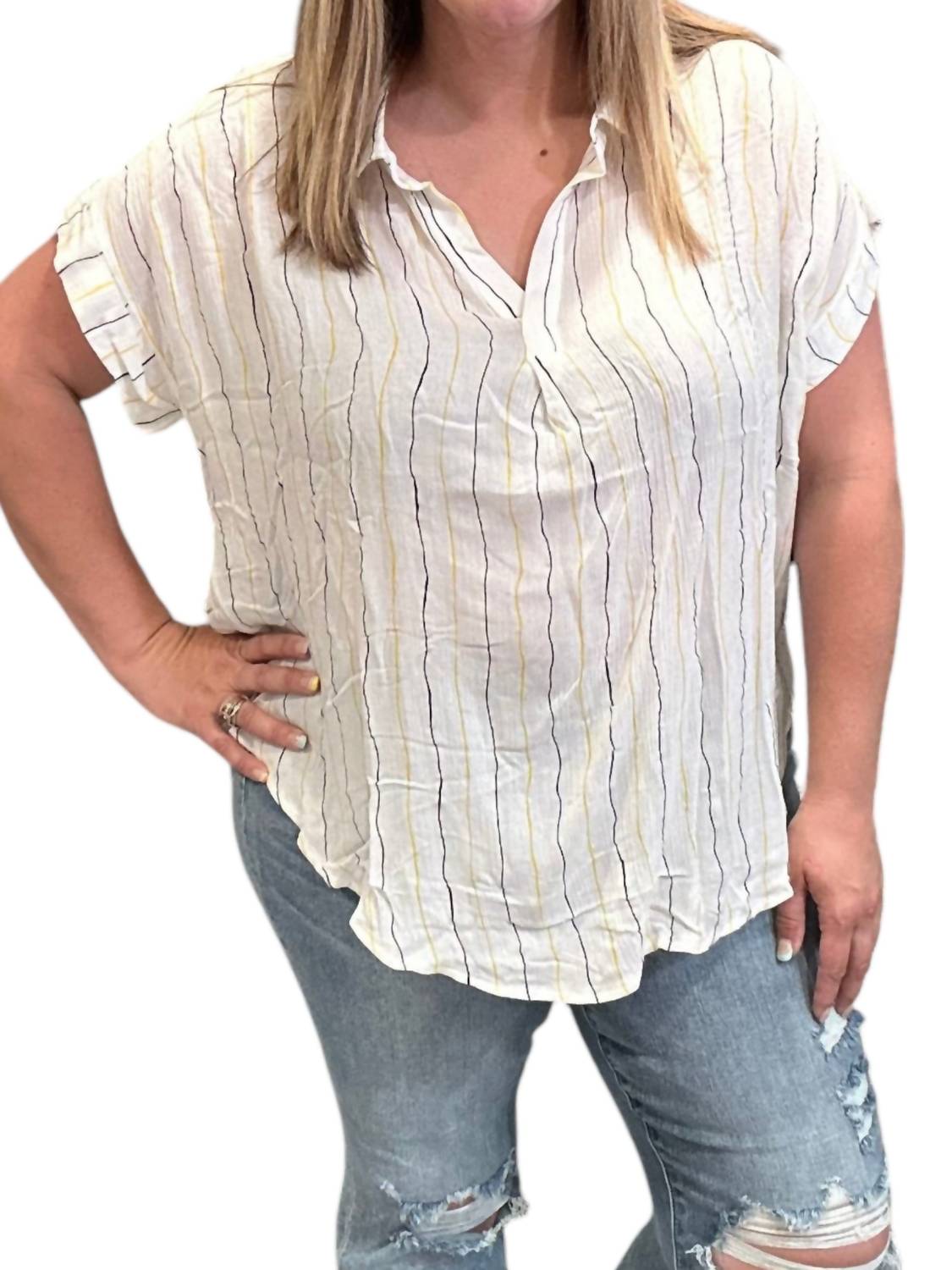 Sew In Love - Button Back Stripe Top