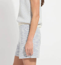 Lysse Claire Textured Mesh Sweater Vest in ecru azzuro - women's blouse - detail view