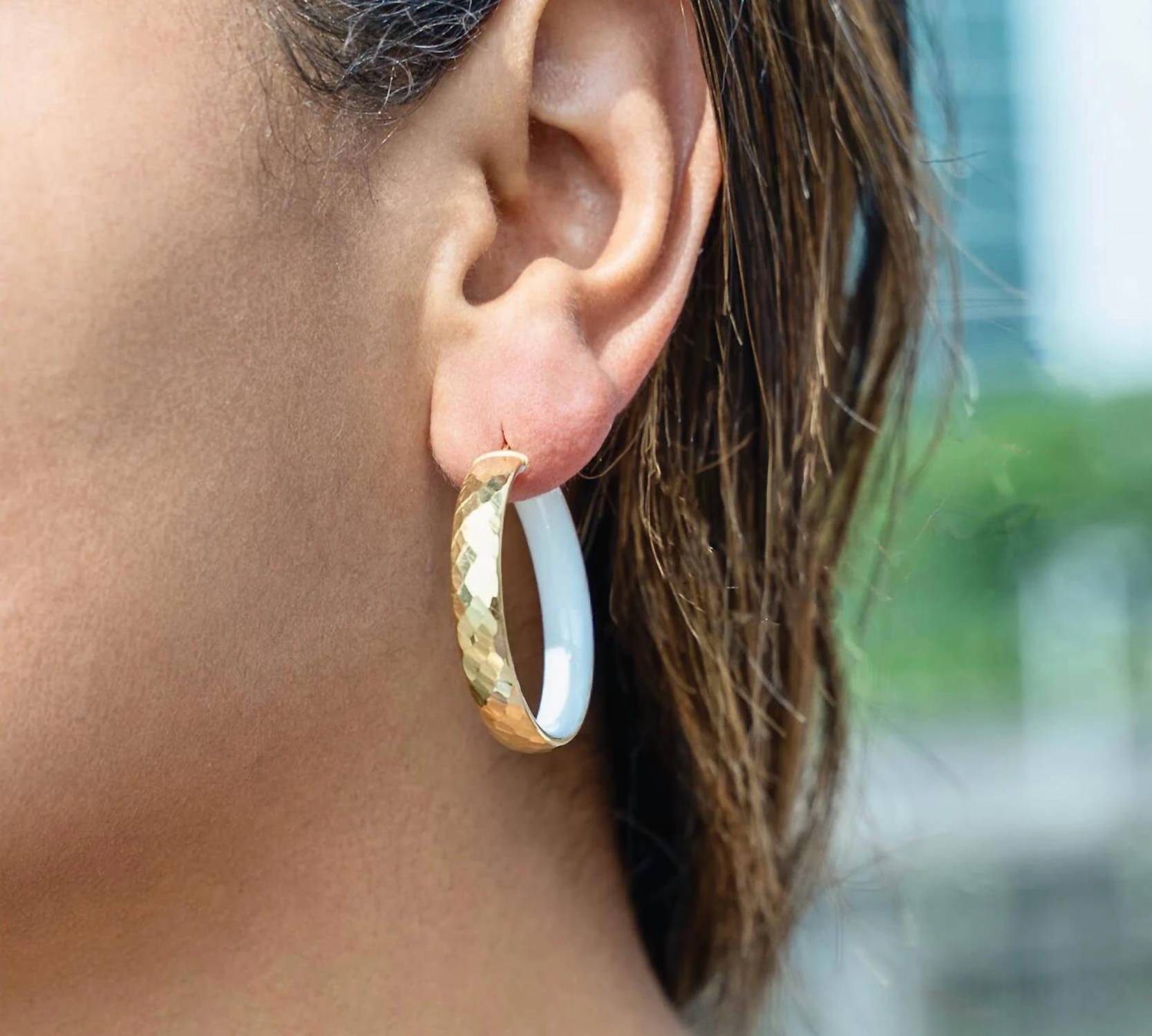 Gold & Honey - Women's Enamel Hammered Hoop Earrings