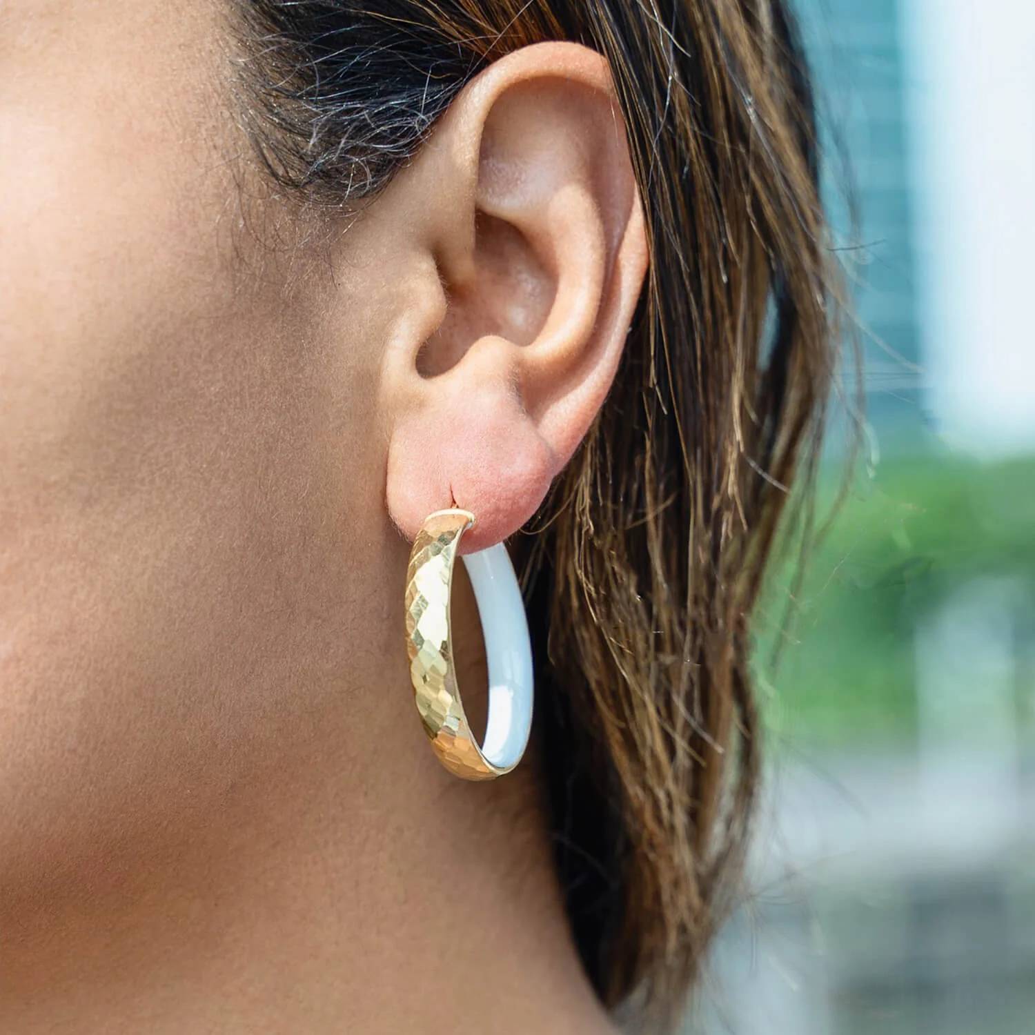 Gold & Honey - Women's Enamel Hammered Hoop Earrings