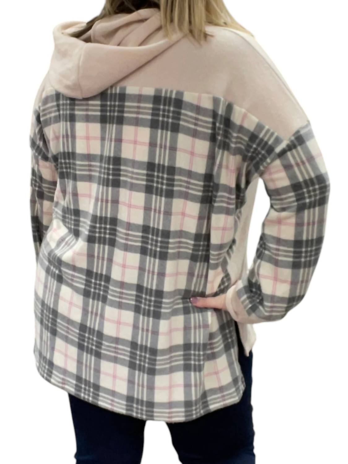 White Birch - Plaid Details Hoodie Sweater