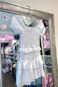 Cheryl Creations Girl's Short Sleeve Satin Smocked Dress in white - kids' dress - alternate view