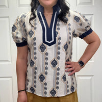 Sew In Love - Relaxed Fit Geometric Print Notch Neck Top
