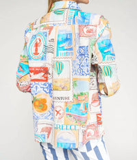 Vilagallo - Sara Travel Stamps Print Cotton Shirt