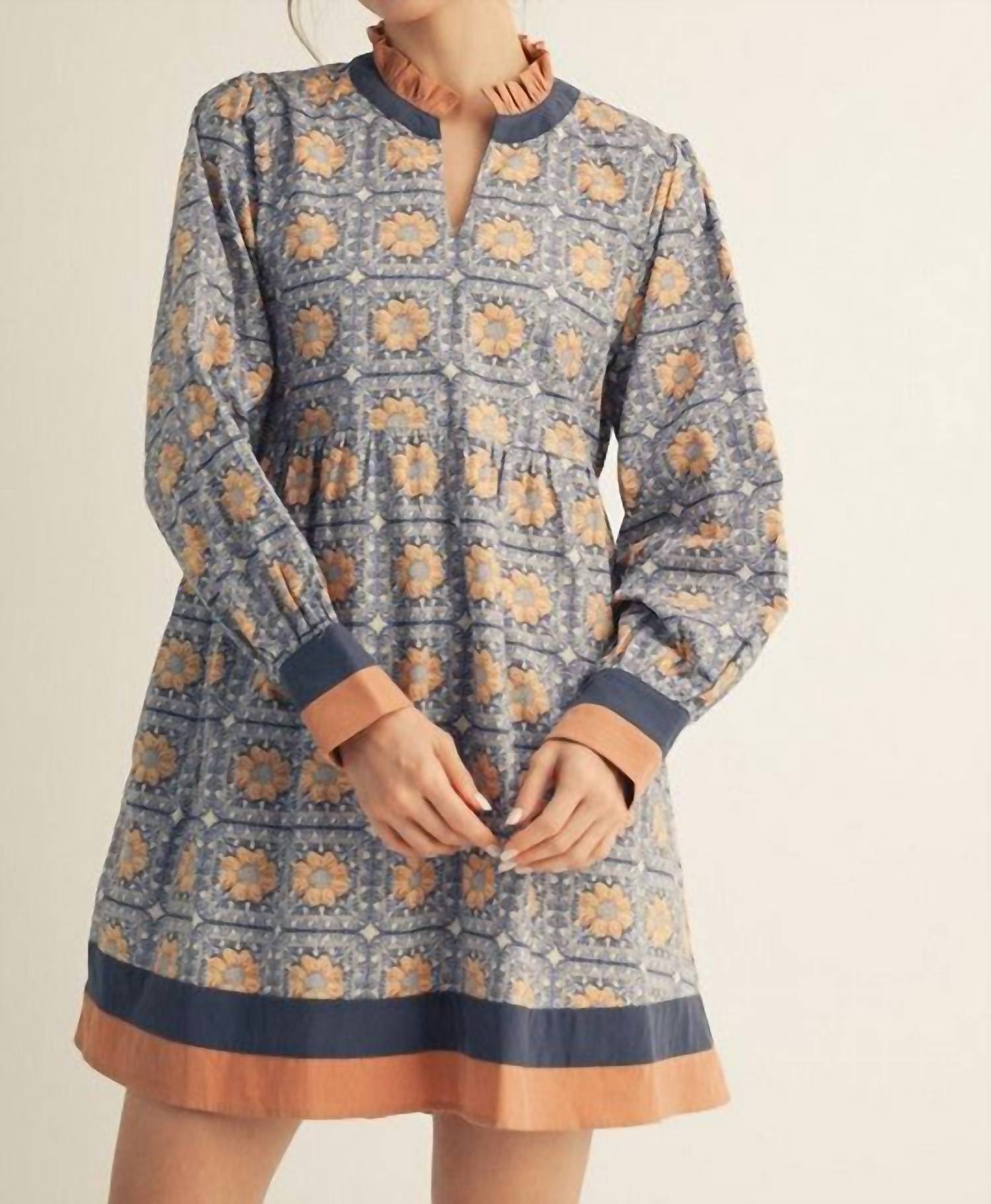 Jodifl - Ruffled Neck Floral Mini Dress