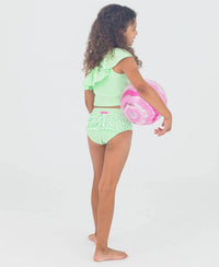 Rufflebutts - Girls' Seersucker One Shoulder Ruffle Tankini Swimsuit