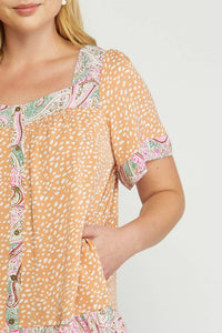 Entro - Mixed Print Square Neck Dress - Plus