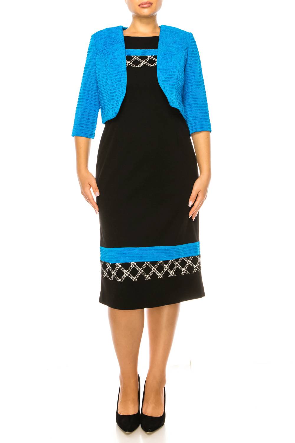Maya Brooke - Contrast Pattern Cropped Jacket Dress