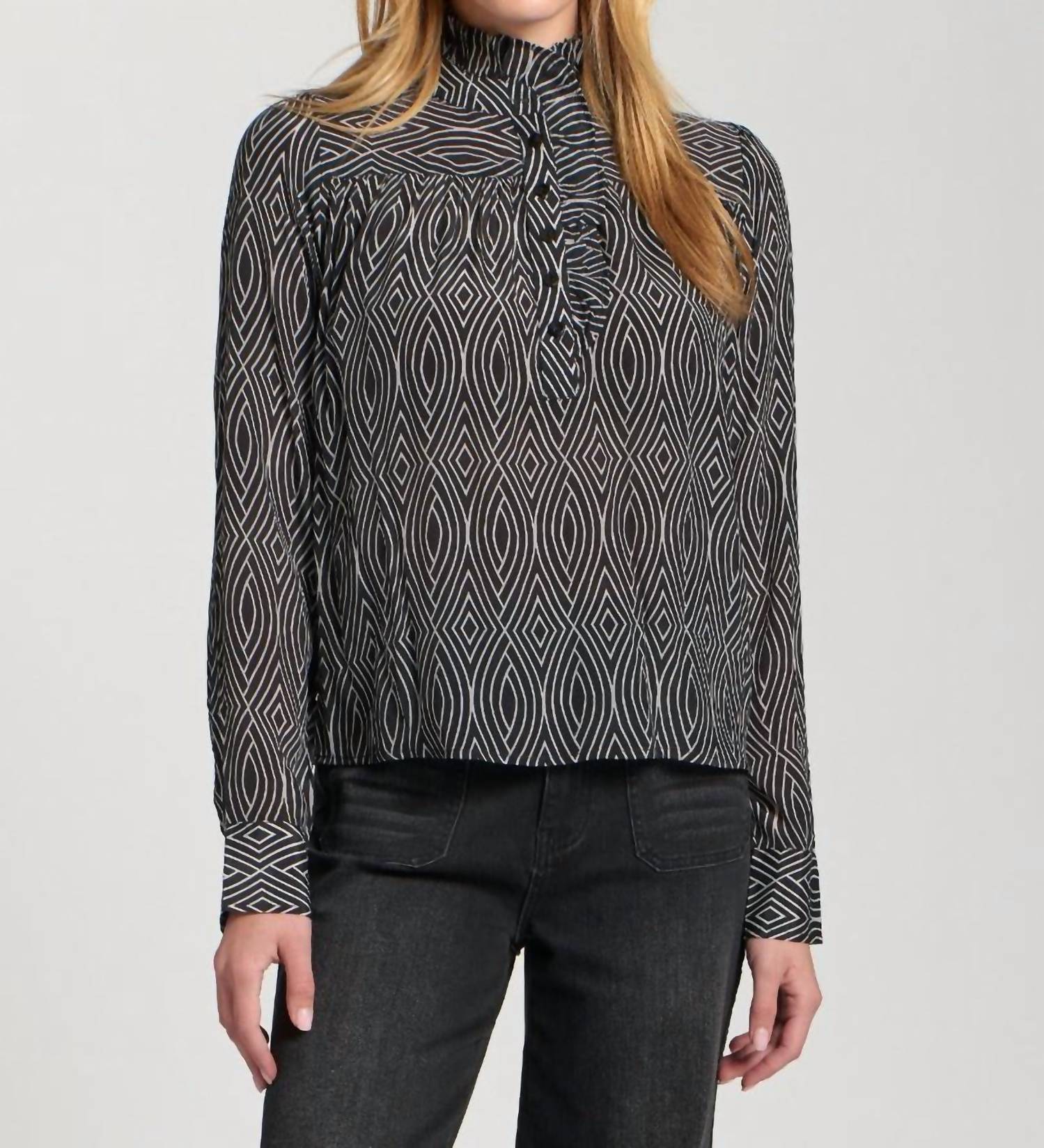 Apny - Ruffle Half Placket Blouse