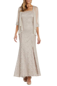 R&M Richards - Women's Sheer Jacket Beaded Lace Evening Dress