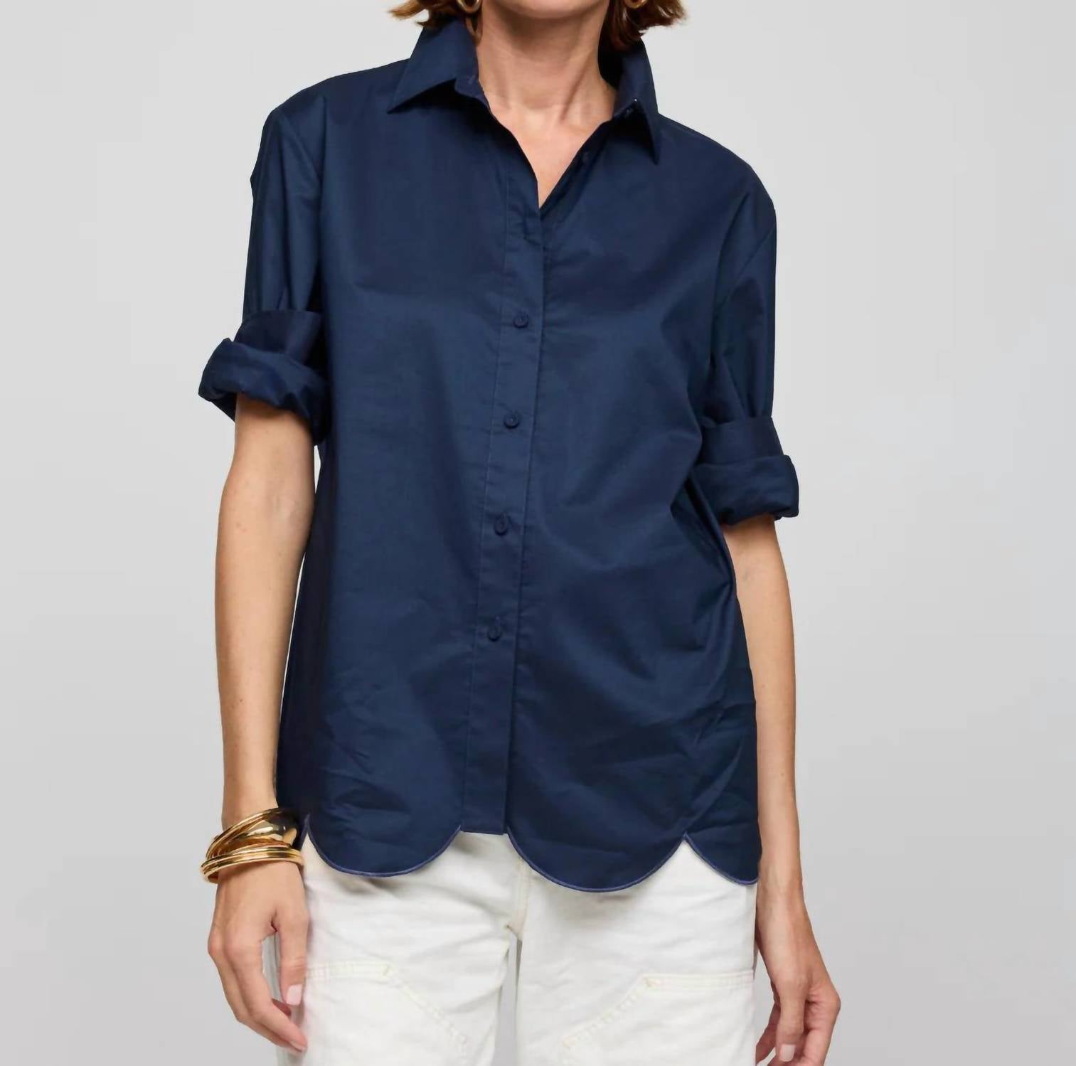 Hinson Wu Blaire Long Sleeve Shirt in navy - women's shirt