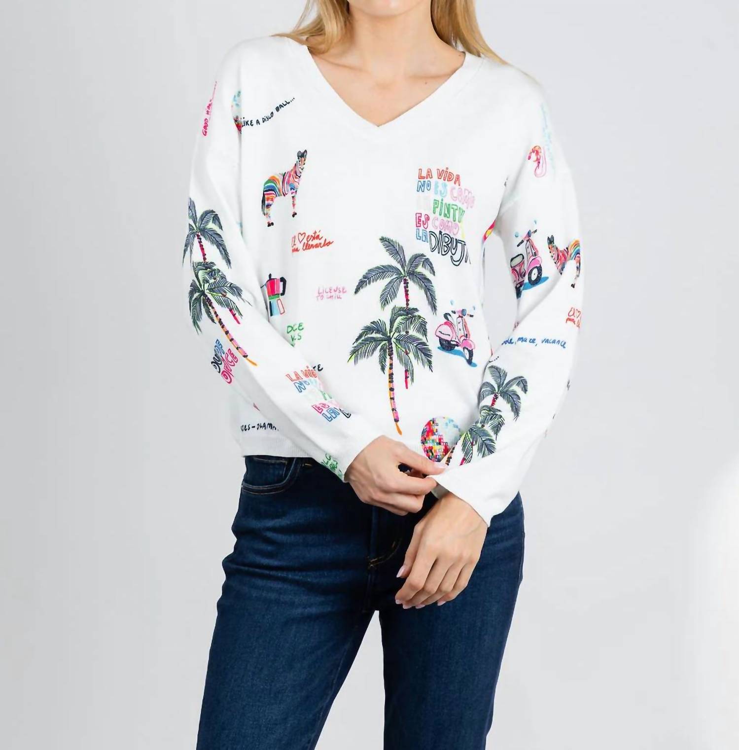 Vilagallo - Martina Print V-neck Sweater