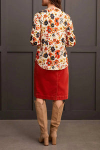 TRIBAL Floral V-neck Blouse With Placket in dark desert - women's blouse - detail view