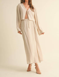 MIOU MUSE Tencel Long Wrap Skirt in beige - women's skirt