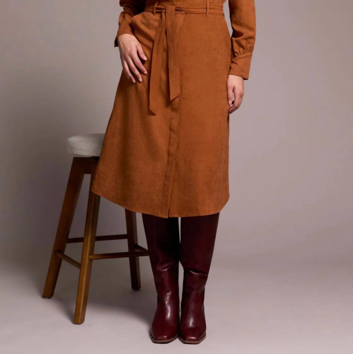 Tribal - Faux Belted Long Sleeve Maxi Dress